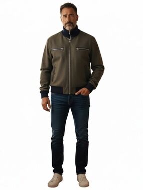 Hugo Men's Green Bomber Jacket Cashmere Wool Zip up Size XL